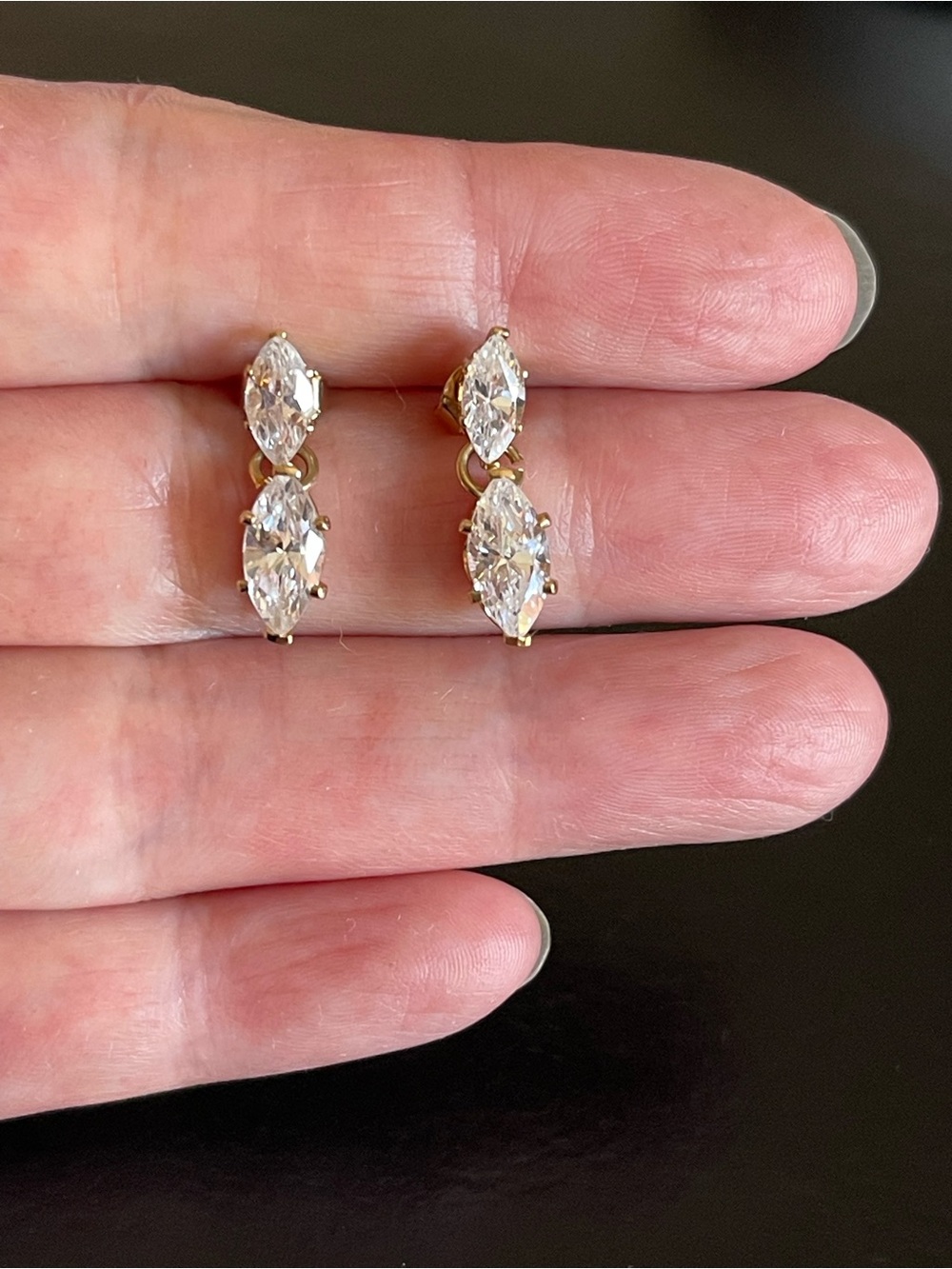 Gold plated Marquise Cubic Zirconia Drop Earrings.